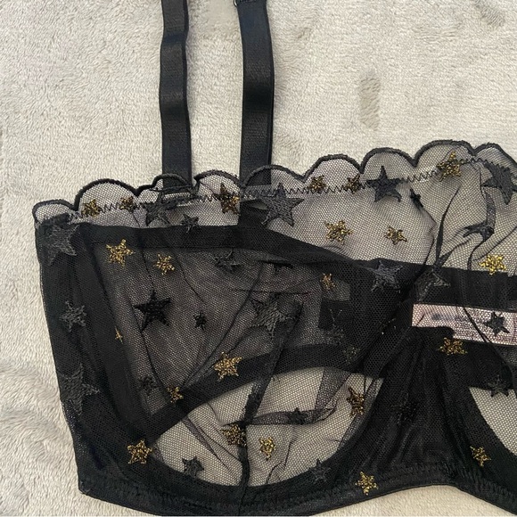 New! Victorias Secret black metallic star pattern mesh lace bra 10356 - Picture 3 of 6